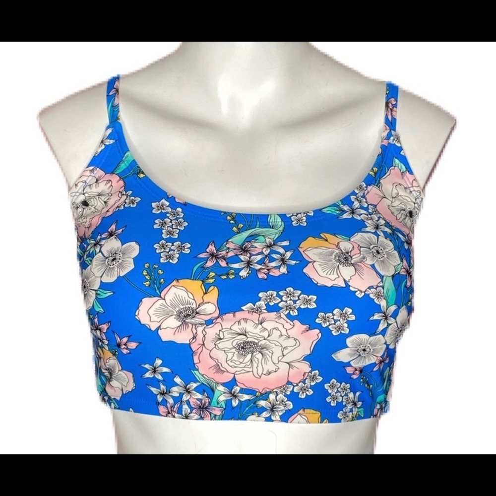 Xhiliration blue and pink floral bikini top